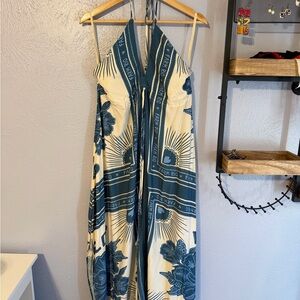 FARM Rio Blue and Cream Patterned Dress